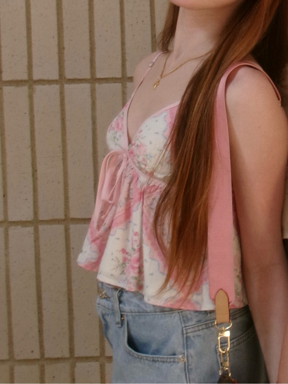 Altar'd State Pink and White Floral Tie-Front Tank